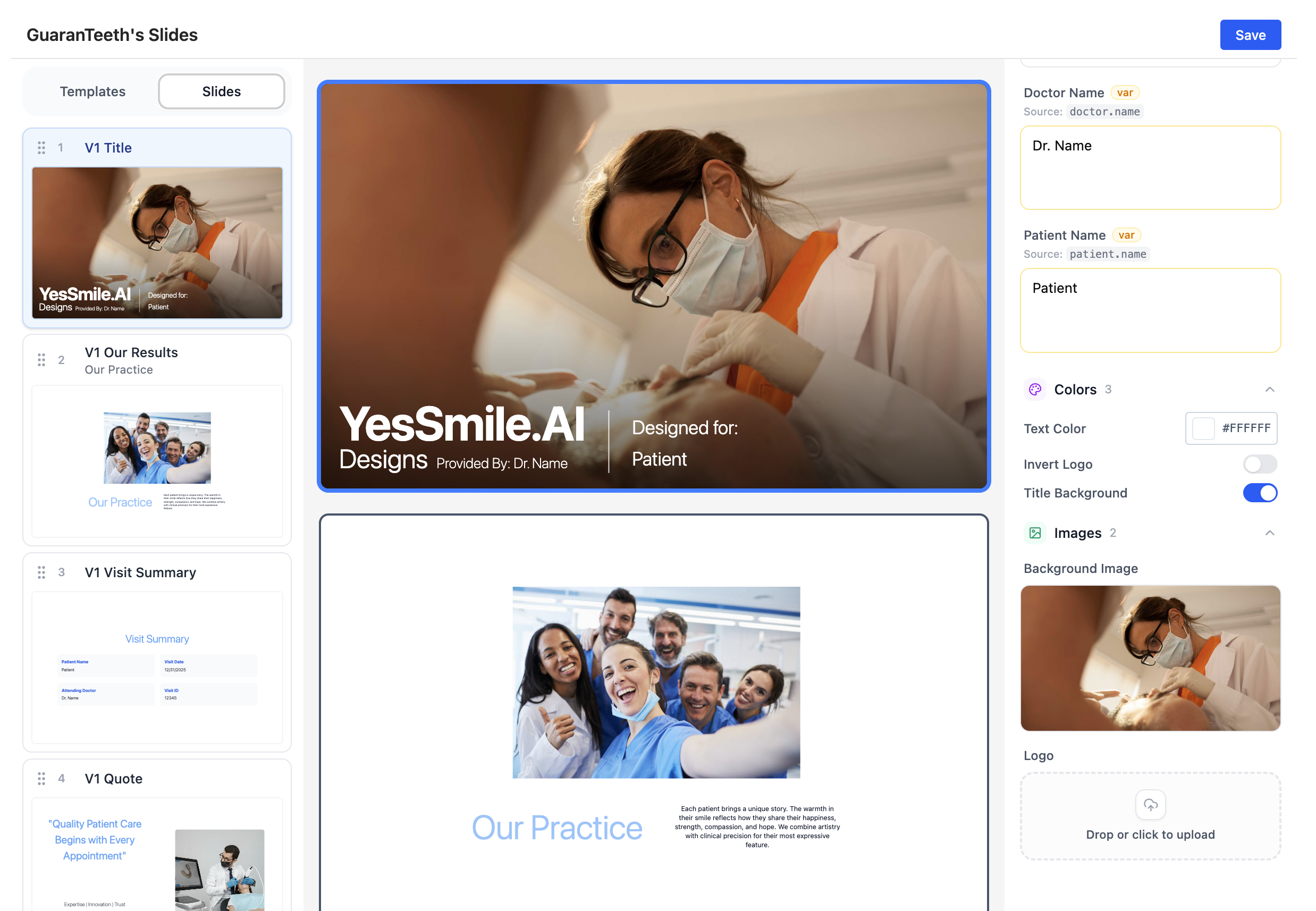 Dental office treatment slide show builder